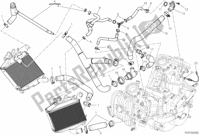 All parts for the Cooling Circuit of the Ducati Diavel USA 1200 2012
